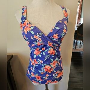 Lands’ End Women's Size 4 Swim Tank Blue Floral Tankini Swim Top Adjustable
